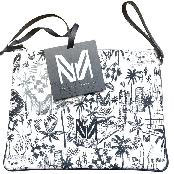 MARCELL VON BERLIN Black Cream "Los Angeles At Night" Wristlet Clutch Bag NWT - Picture 1 of 11